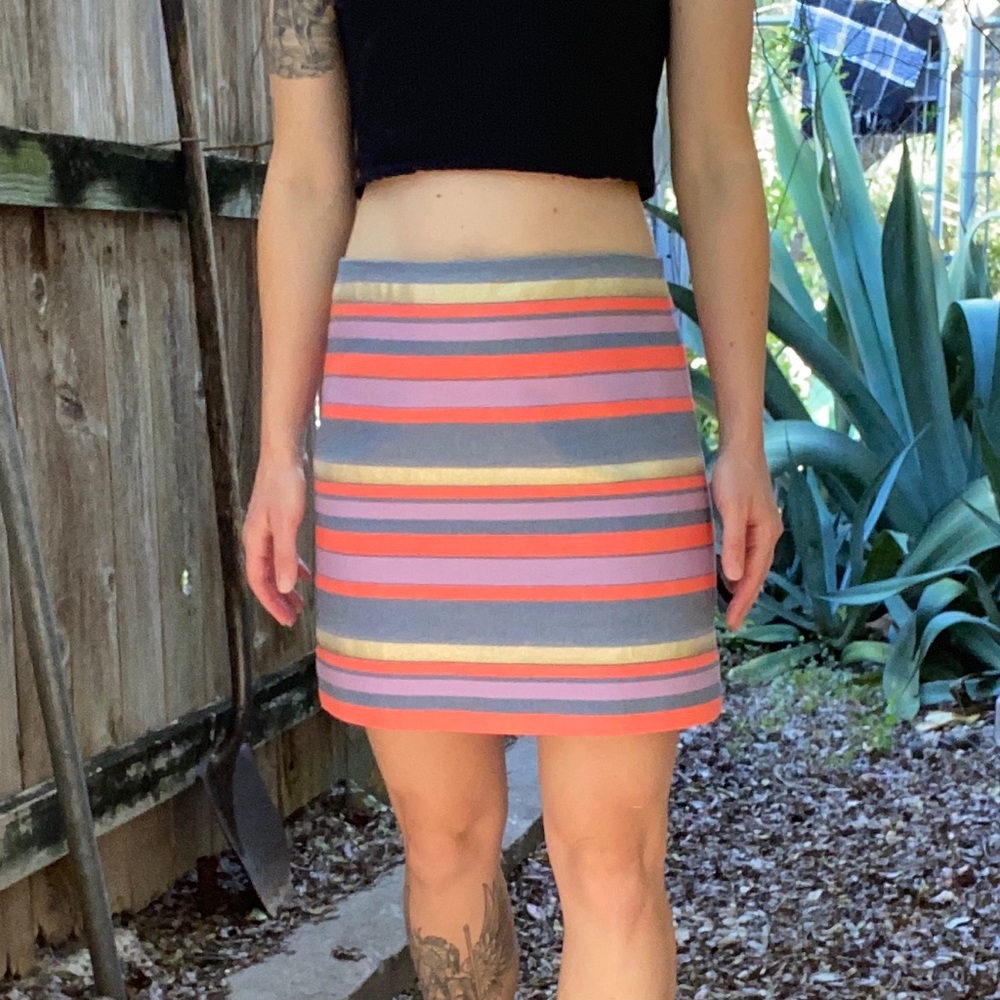 J.Crew Striped Mini Skirt Gold Pink Blue size 2